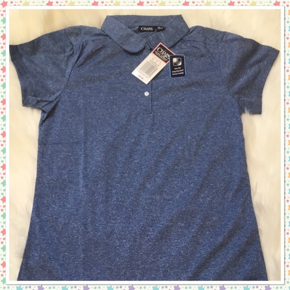 Chaps Blue Marl Polo Shirt Girls XL - 16 - NWT - Picture 1 of 7